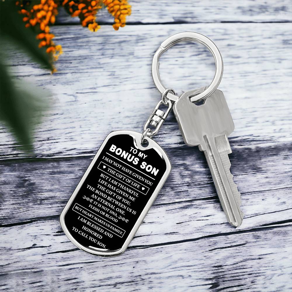 Bonus Son Keychain, Bonus Son Gift, Step Son Gift, Stepson Birthday Gift, Adopted Son Gift, Graduation Gift For Bonus Son, Christmas Gifts