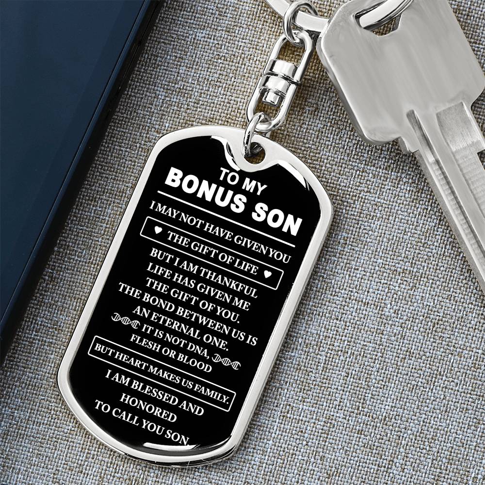 Bonus Son Keychain, Bonus Son Gift, Step Son Gift, Stepson Birthday Gift, Adopted Son Gift, Graduation Gift For Bonus Son, Christmas Gifts