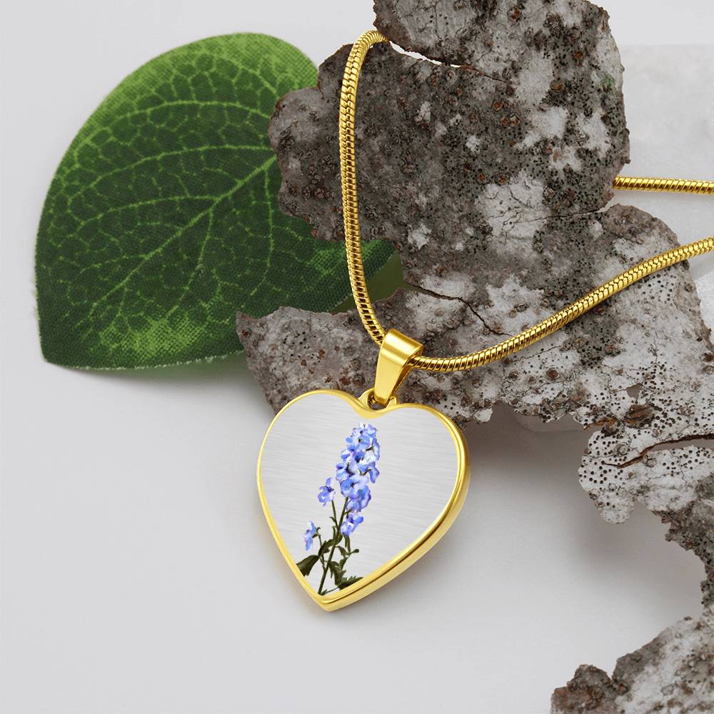 July Birth Flower, Larkspur Flower Necklace - Silver