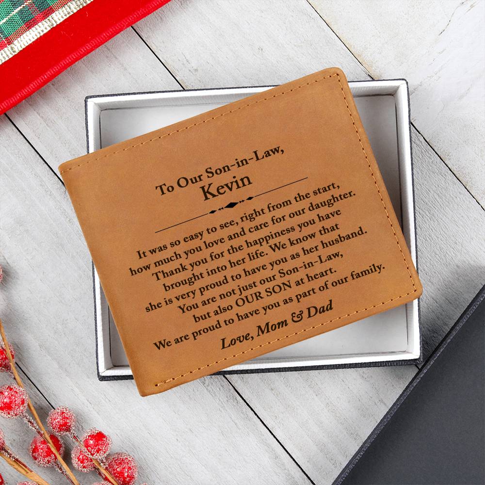 To My Son In Law Leather Wallet, Son In Law Gift From Mom and Dad, Son In Law Wedding Gift, Parents In Law to New Son, Personalized Wallet