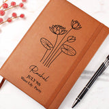 July Birth Flower Personalized Journal, Water Lily Birth Flower Custom Journal, Engraved Gratitude Journal, Prayer Journal, Christmas Gifts