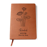 July Birth Flower Personalized Journal, Water Lily Birth Flower Custom Journal, Engraved Gratitude Journal, Prayer Journal, Christmas Gifts