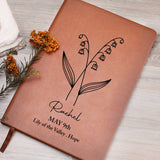 May Birth Flower Personalized Journal, Lily of the Valley Birth Flower Custom Journal, Engraved Gratitude Journal, Prayer Journal, Christmas Gifts