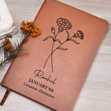 January Birth Flower Personalized Journal, Carnation Birth Flower Personalized Journal