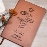 July Birth Flower Personalized Journal, Water Lily Birth Flower Custom Journal, Engraved Gratitude Journal, Prayer Journal, Christmas Gifts