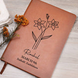 March Birth Flower Personalized Journal, Daffodil Birth Flower Custom Journal, Engraved Gratitude Journal, Prayer Journal, Christmas Gifts