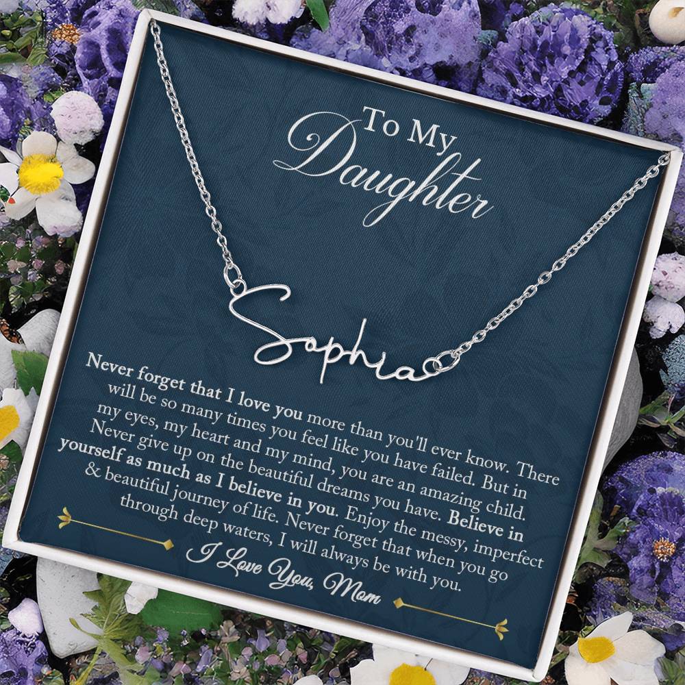 Daughter Gift from Mom, Signature Name Necklace for Daughter, Daughter Birthday, Graduation, Christmas Gifts