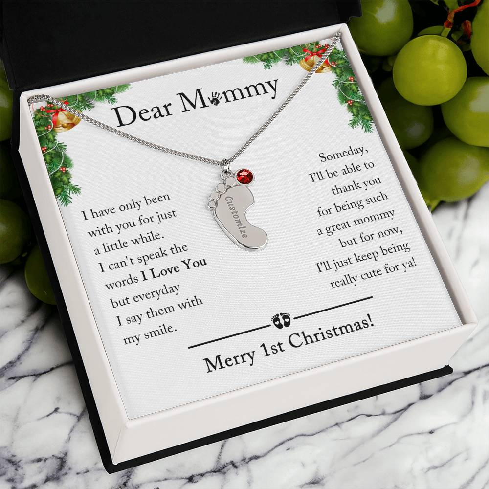 First Christmas Birthstone Necklace for New Mom, 1st Christmas Gift from Baby Personalized, Christmas Gift for First Time Mom