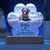Light Up Pet Memorial Plaque, Personalized Paw Acrylic Gifts for Pet Loss, Dog Loss Gift