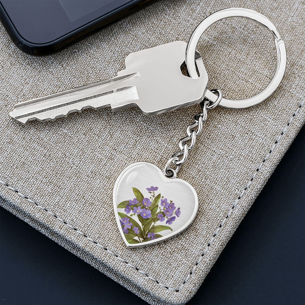 February Birth Flower Keychain, Violet Keychain, Birth Month Flower Keychain, Birthday Gift For Her, Gift for Daughter, Sister, New Mom Gift - Silver