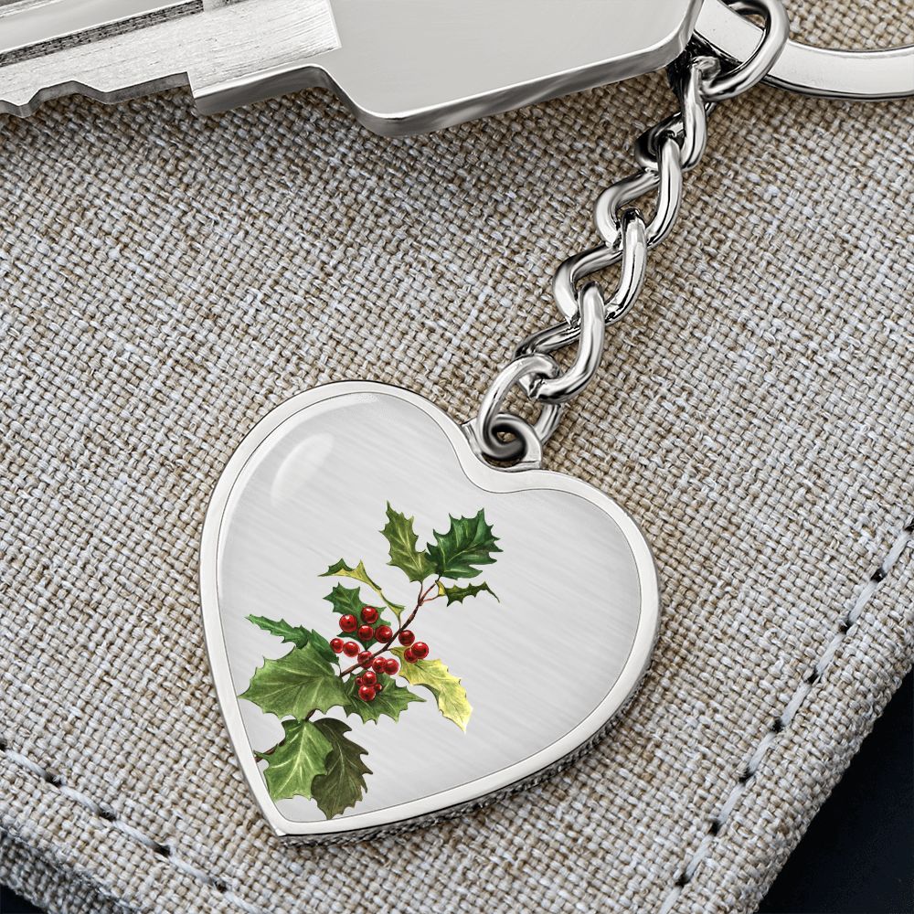 December Birth Flower, Holly Berry Flower Keychain, Birth Flower Keychain, December Birthday Gift For Her, Best Friend, Birth Month Flower - Silver