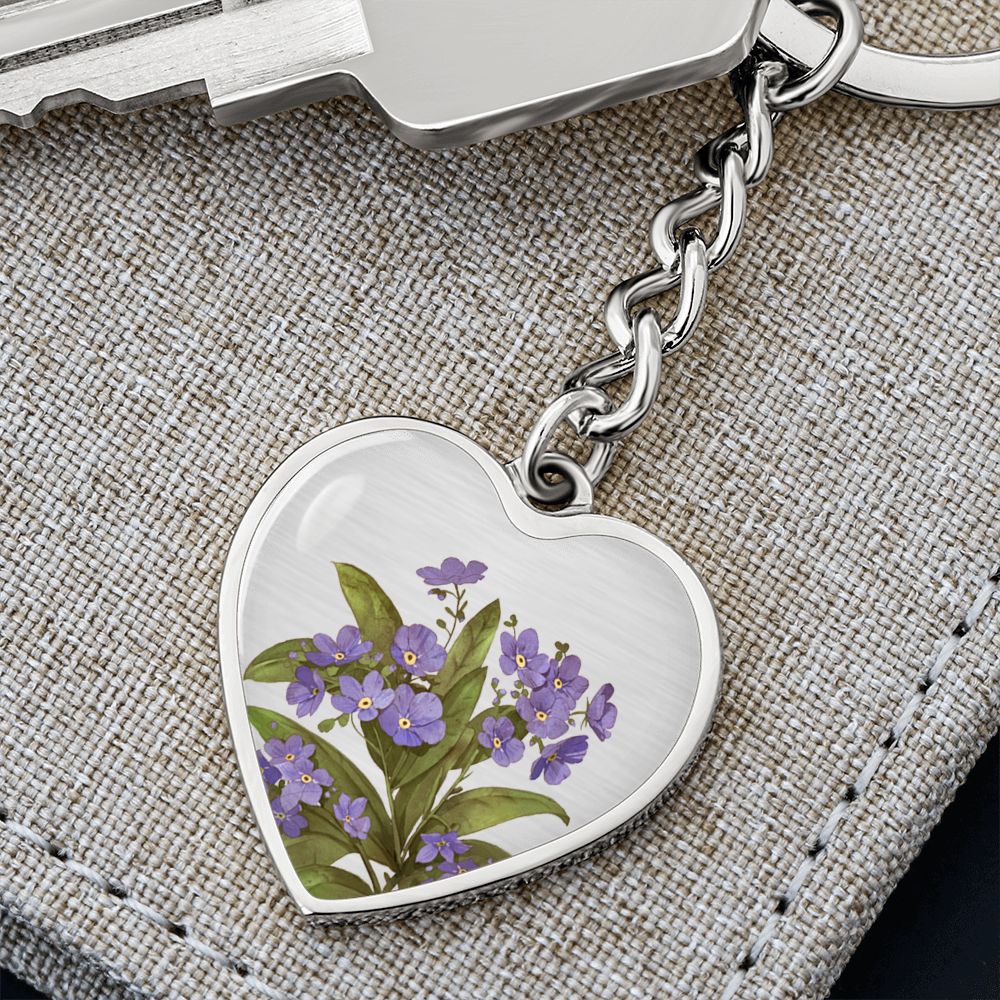 February Birth Flower Keychain, Violet Keychain, Birth Month Flower Keychain, Birthday Gift For Her, Gift for Daughter, Sister, New Mom Gift - Silver