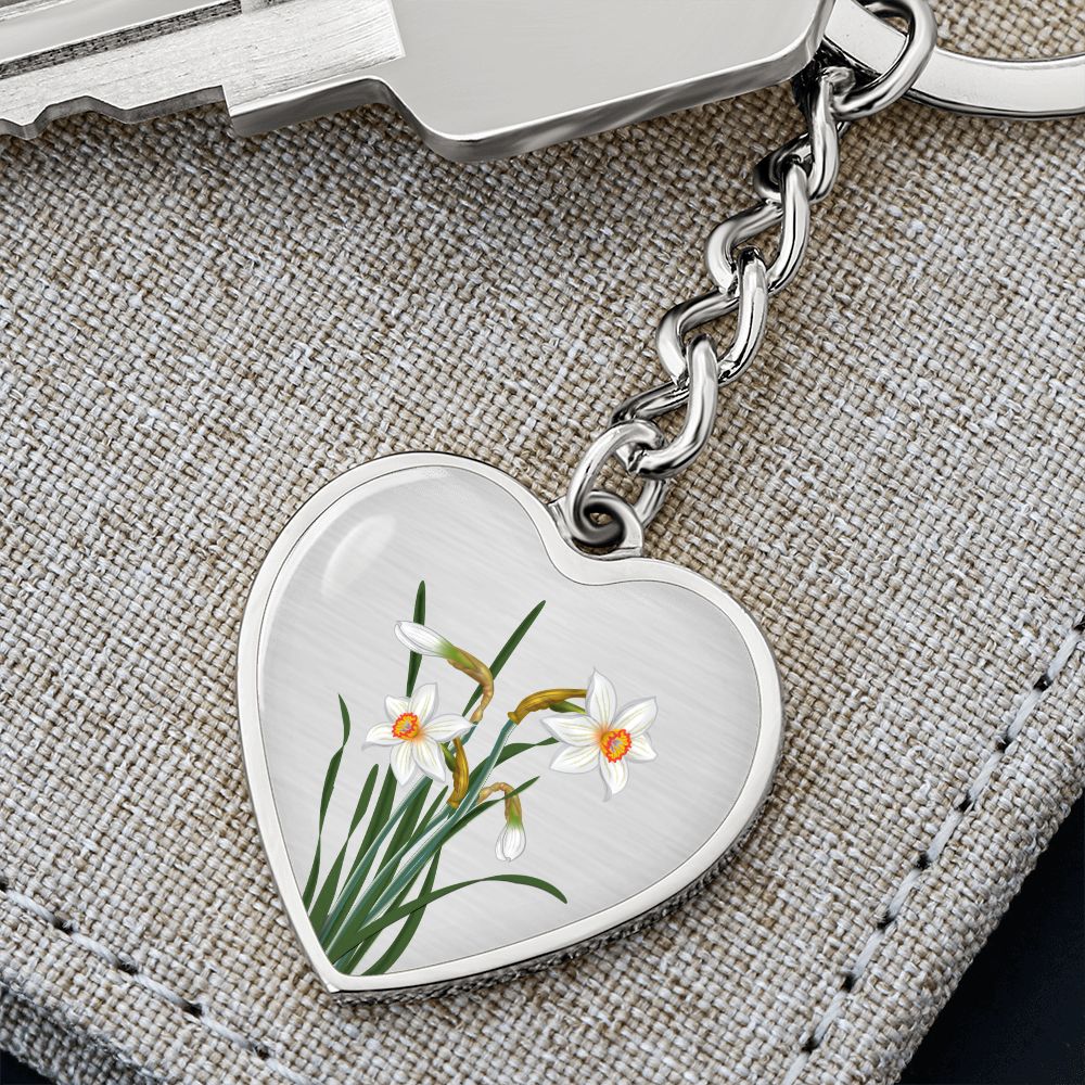 December Birth Flower, Narcissus Keychain, Birth Flower Keychain, December Birthday Gift For Her, Best Friend, Birth Month Flower Keychain - Silver