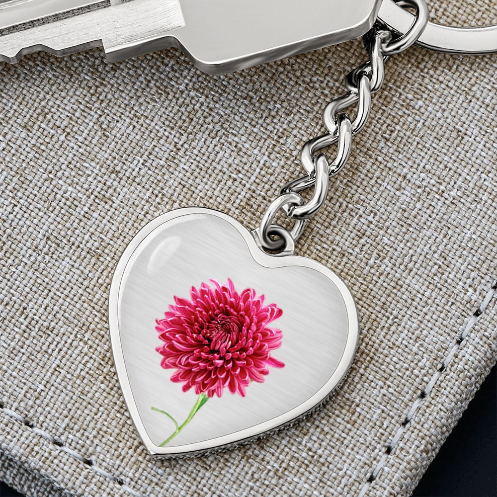 November Birth Flower, Chrysanthemum Keychain, Birth Flower Keychain, Birthday Gift For Her, Gift for Daughter, Sister, New Mom Gift - Silver