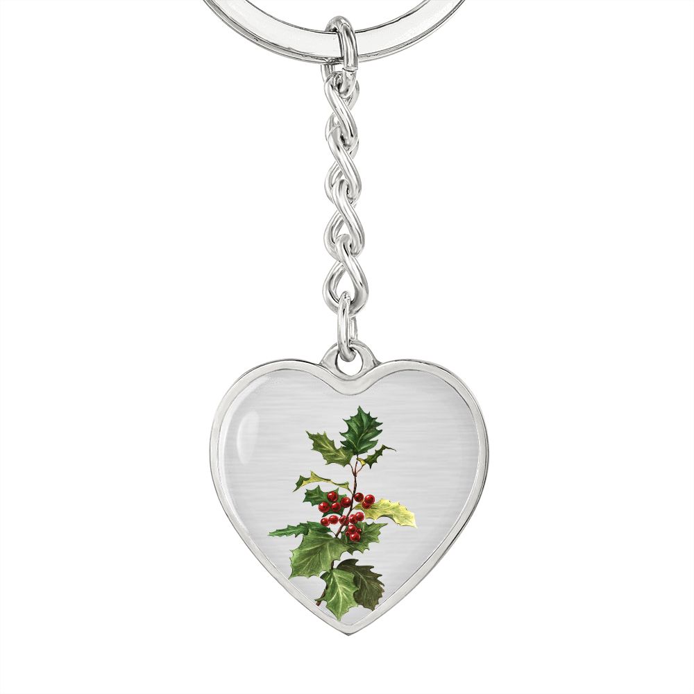 December Birth Flower, Holly Berry Flower Keychain, Birth Flower Keychain, December Birthday Gift For Her, Best Friend, Birth Month Flower - Silver