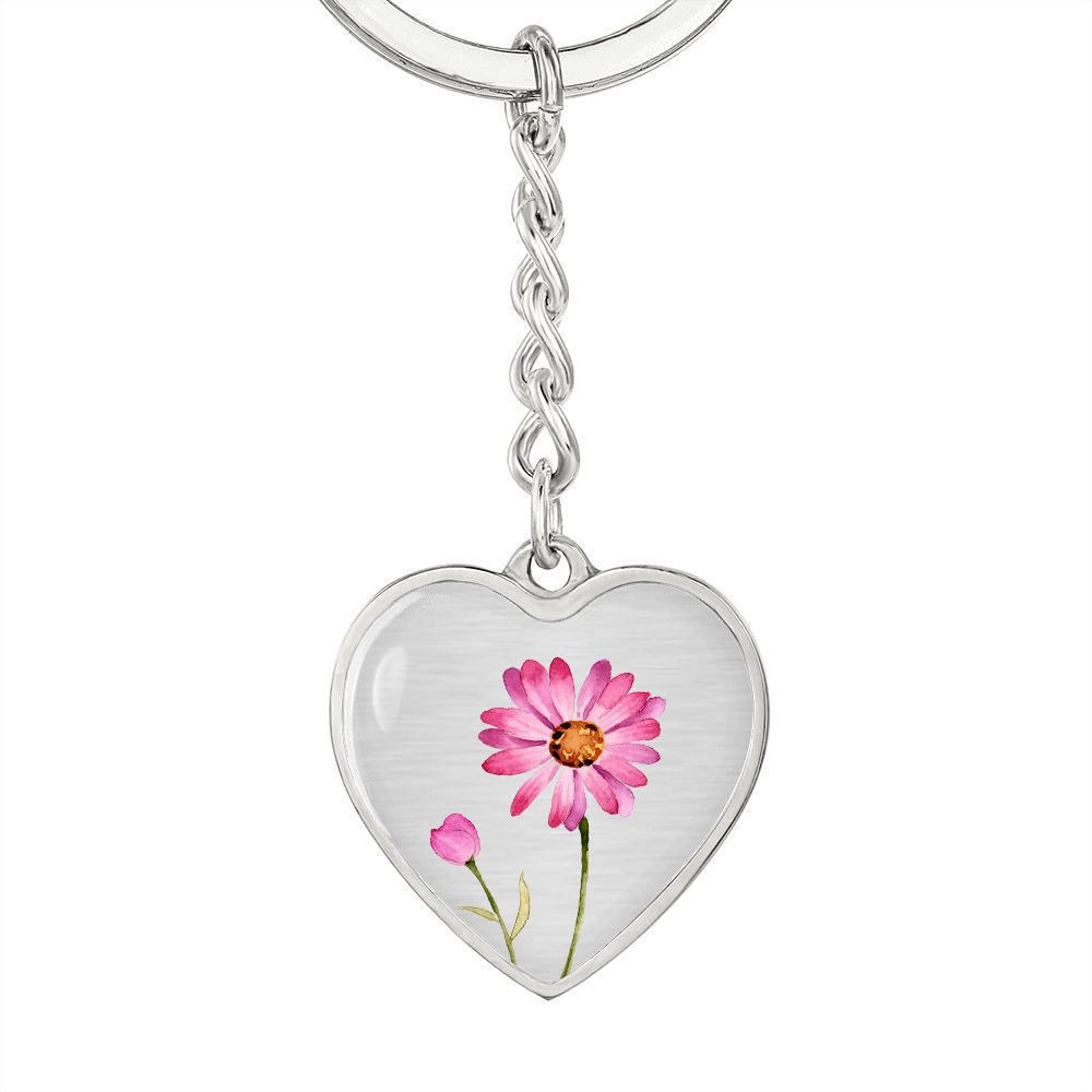 April Birth Flower Keychain, Daisy Keychain, Birth Month Flower Keychain, Birthday Gift For Her, Gift for Daughter, Sister, New Mom Gift - Silver