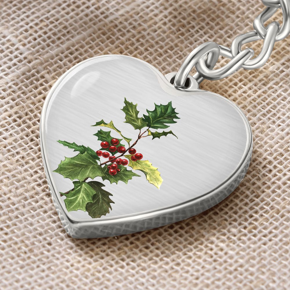 December Birth Flower, Holly Berry Flower Keychain, Birth Flower Keychain, December Birthday Gift For Her, Best Friend, Birth Month Flower - Silver