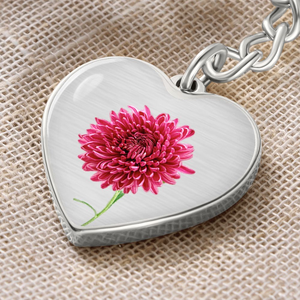 November Birth Flower, Chrysanthemum Keychain, Birth Flower Keychain, Birthday Gift For Her, Gift for Daughter, Sister, New Mom Gift - Silver