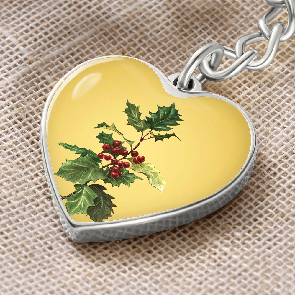 December Birth Flower, Holly Berry Flower Keychain, Birth Flower Keychain, December Birthday Gift For Her, Best Friend, Birth Month Flower - Gold