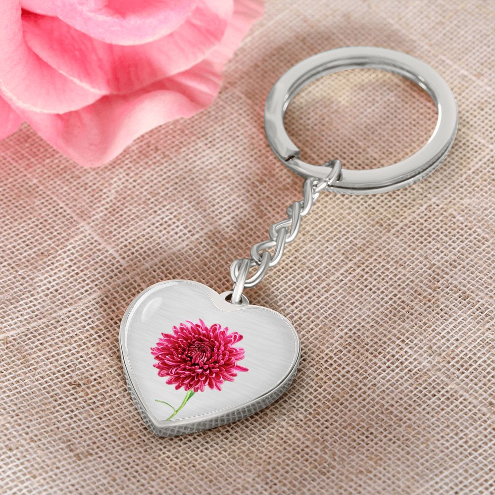 November Birth Flower, Chrysanthemum Keychain, Birth Flower Keychain, Birthday Gift For Her, Gift for Daughter, Sister, New Mom Gift - Silver