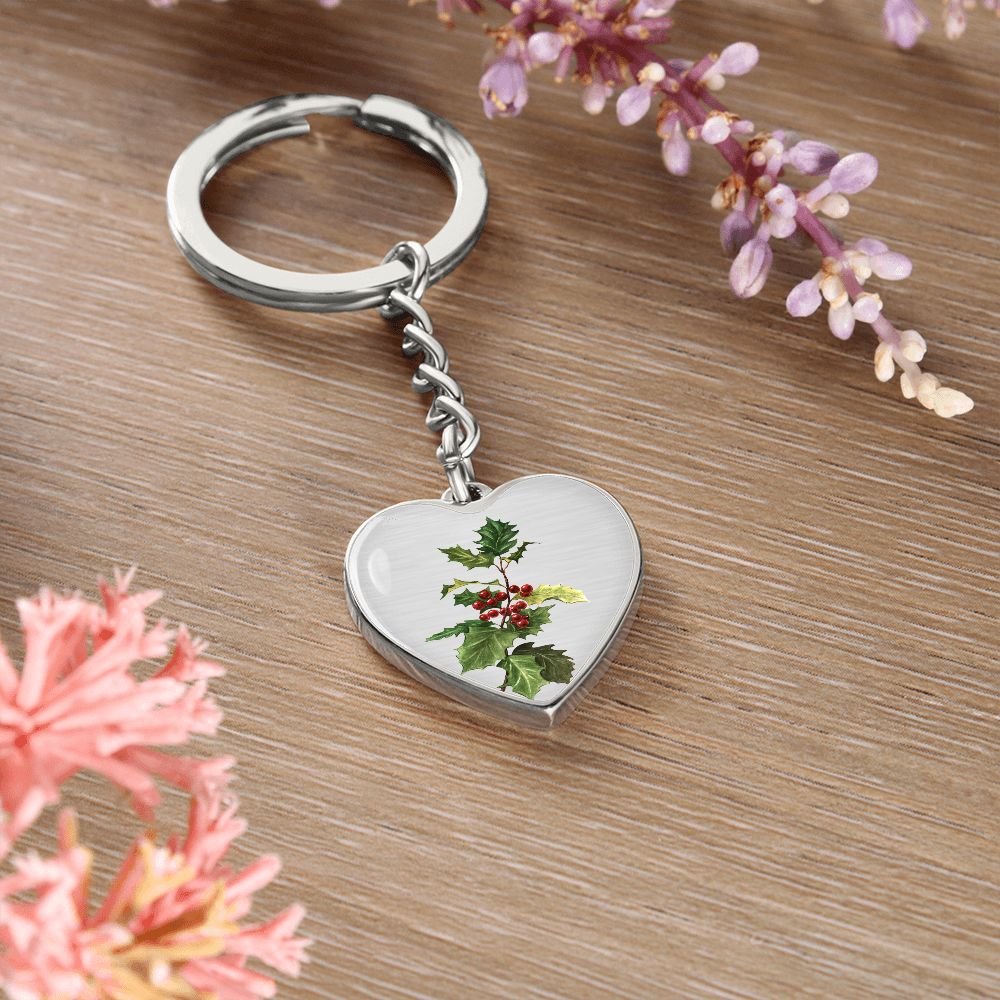 December Birth Flower, Holly Berry Flower Keychain, Birth Flower Keychain, December Birthday Gift For Her, Best Friend, Birth Month Flower - Silver