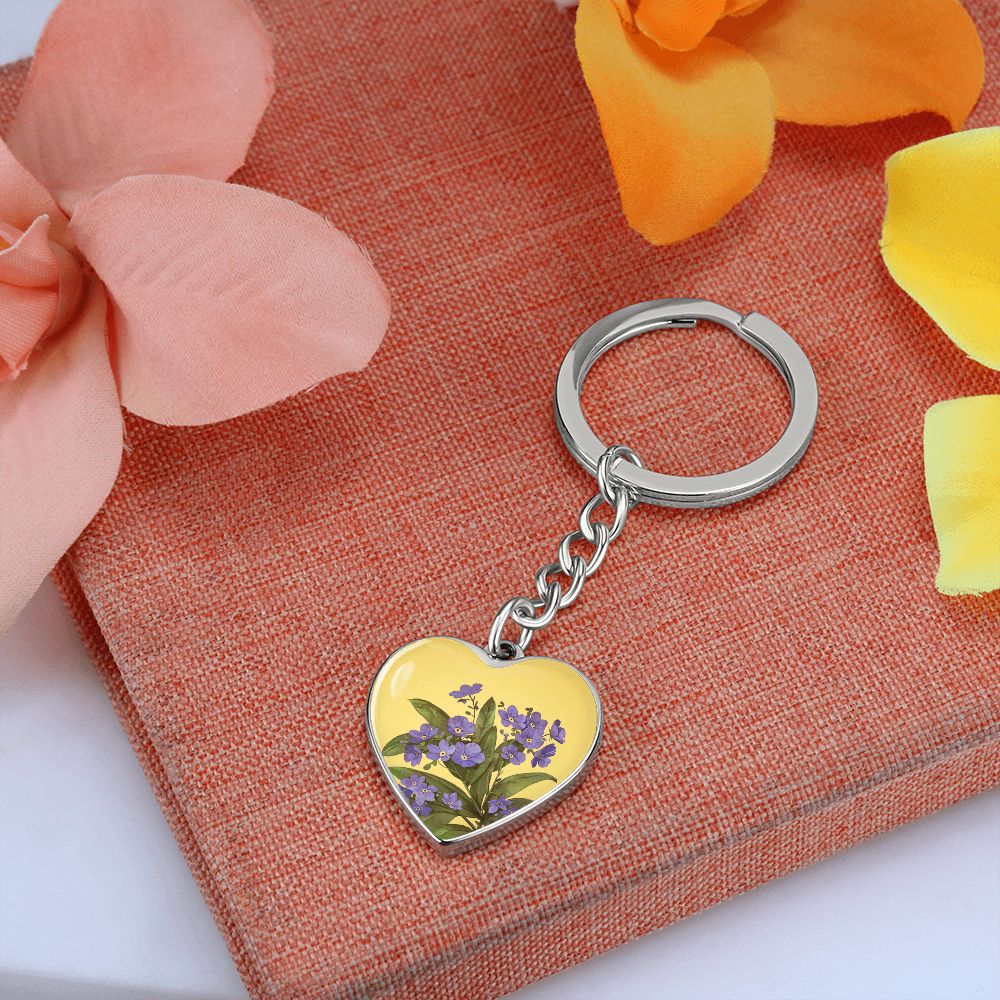 February Birth Flower Keychain, Violet Keychain, Birth Month Flower Keychain, Birthday Gift For Her, Gift for Daughter, Sister, New Mom Gift - Gold