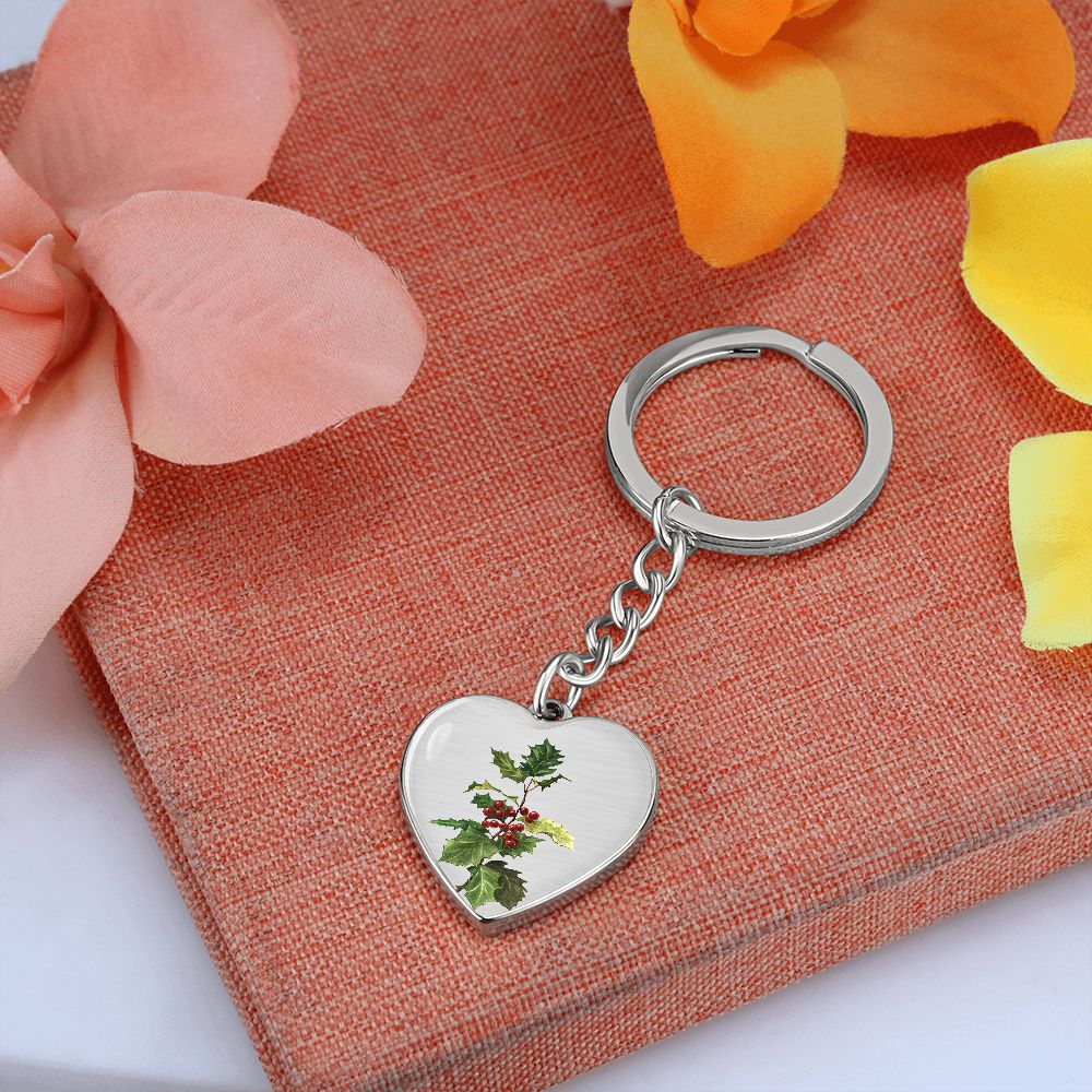 December Birth Flower, Holly Berry Flower Keychain, Birth Flower Keychain, December Birthday Gift For Her, Best Friend, Birth Month Flower - Silver