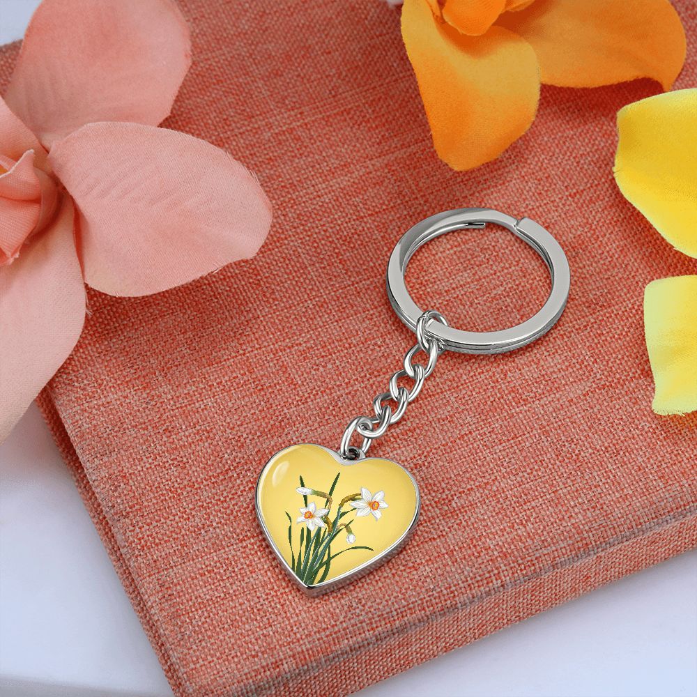 December Birth Flower, Narcissus Keychain, Birth Flower Keychain, December Birthday Gift For Her, Best Friend, Birth Month Flower Keychain - Gold