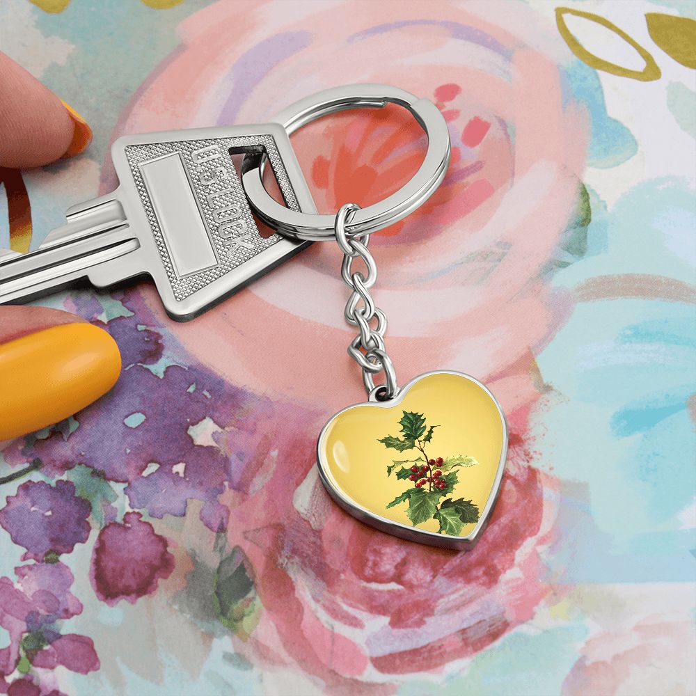 December Birth Flower, Holly Berry Flower Keychain, Birth Flower Keychain, December Birthday Gift For Her, Best Friend, Birth Month Flower - Gold