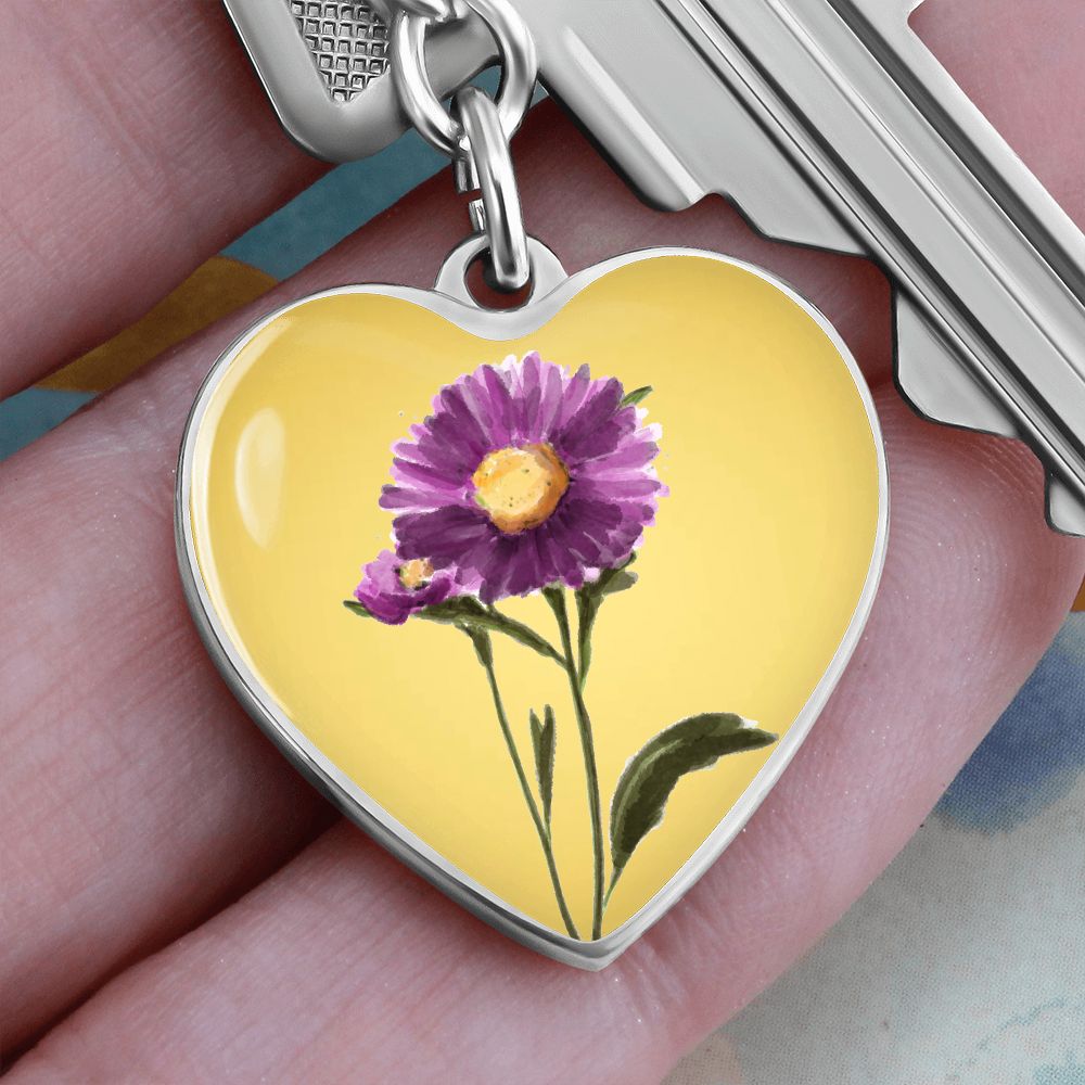 September Birth Flower, Aster Keychain, Birth Flower Keychain, Birthday Gift For Her, Gift for Daughter, Sister, New Mom Gift - Gold