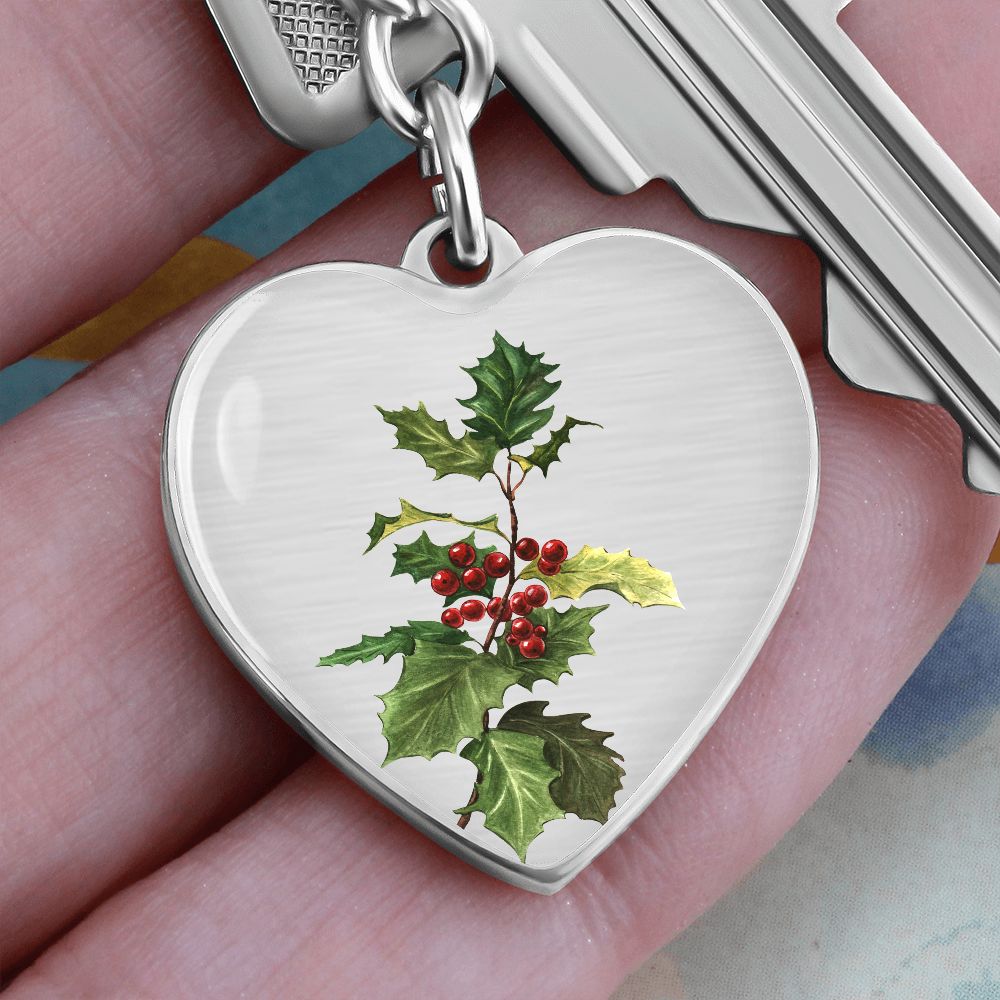 December Birth Flower, Holly Berry Flower Keychain, Birth Flower Keychain, December Birthday Gift For Her, Best Friend, Birth Month Flower - Silver