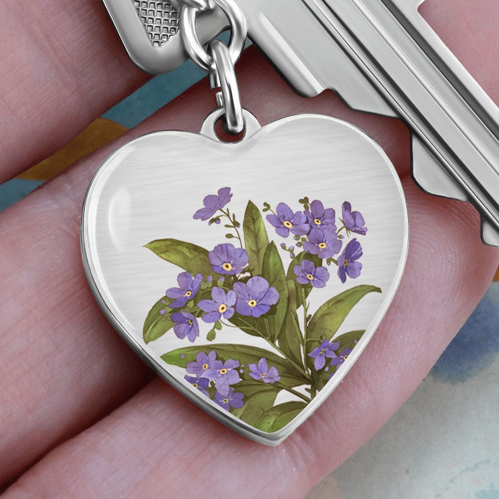 February Birth Flower Keychain, Violet Keychain, Birth Month Flower Keychain, Birthday Gift For Her, Gift for Daughter, Sister, New Mom Gift - Silver