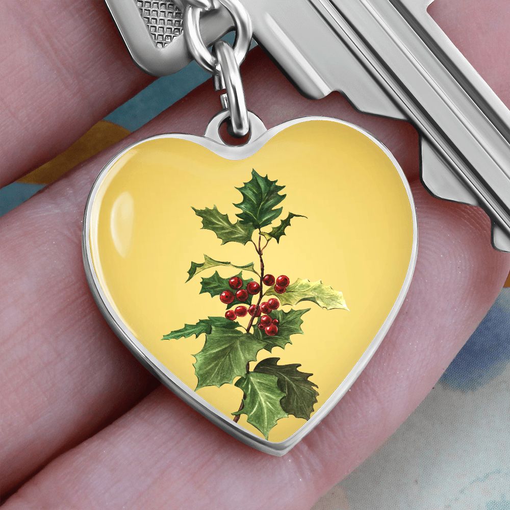 December Birth Flower, Holly Berry Flower Keychain, Birth Flower Keychain, December Birthday Gift For Her, Best Friend, Birth Month Flower - Gold