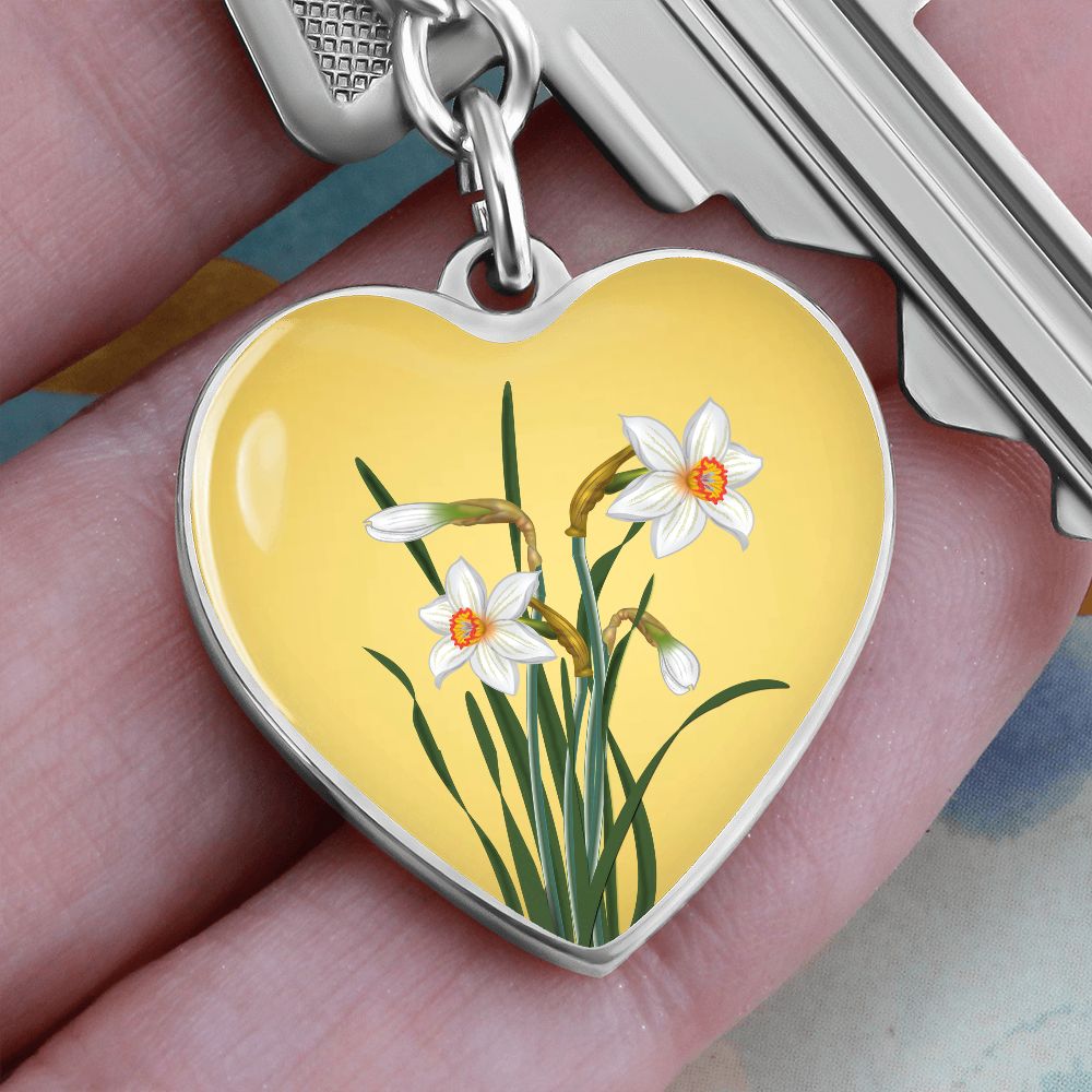 December Birth Flower, Narcissus Keychain, Birth Flower Keychain, December Birthday Gift For Her, Best Friend, Birth Month Flower Keychain - Gold