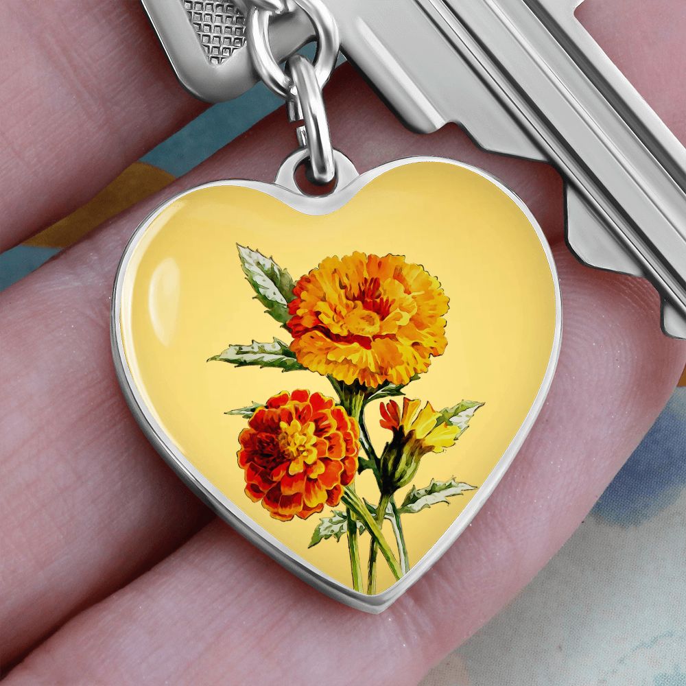 October Birth Flower, Marigold Keychain, Birth Flower Keychain, , Birthday Gift For Her, Gift for Daughter, Sister, New Mom Gift - Gold