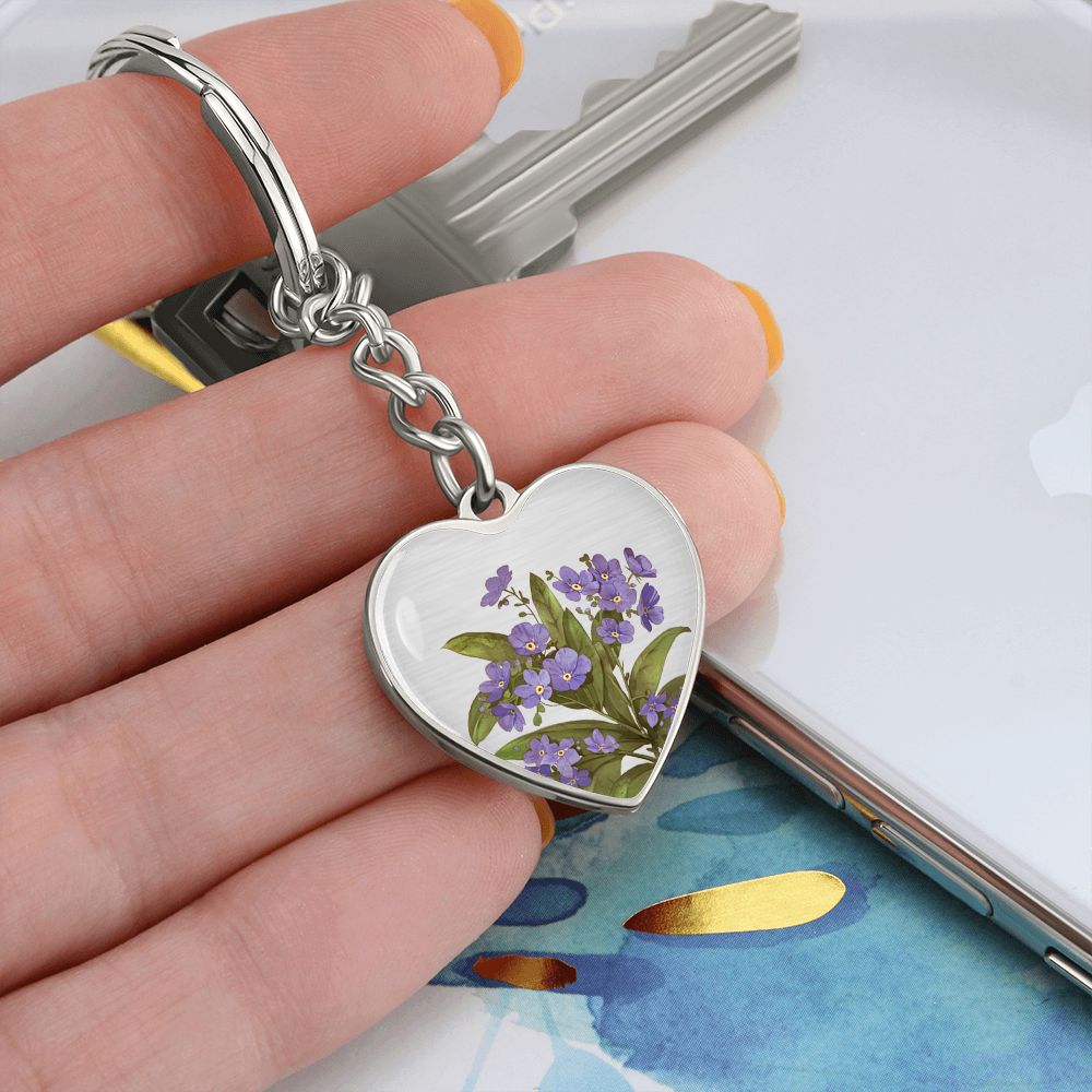 February Birth Flower Keychain, Violet Keychain, Birth Month Flower Keychain, Birthday Gift For Her, Gift for Daughter, Sister, New Mom Gift - Silver