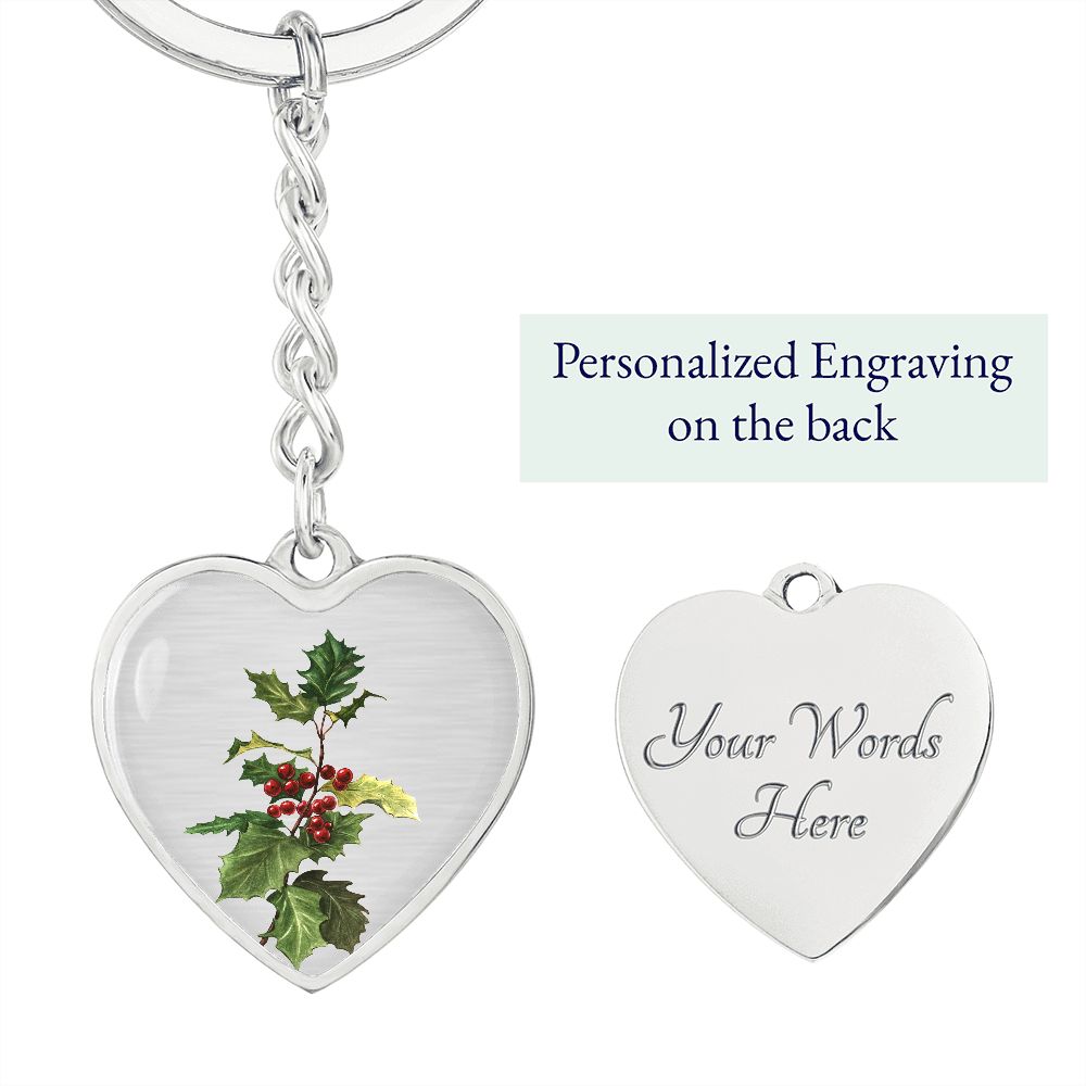 December Birth Flower, Holly Berry Flower Keychain, Birth Flower Keychain, December Birthday Gift For Her, Best Friend, Birth Month Flower - Silver