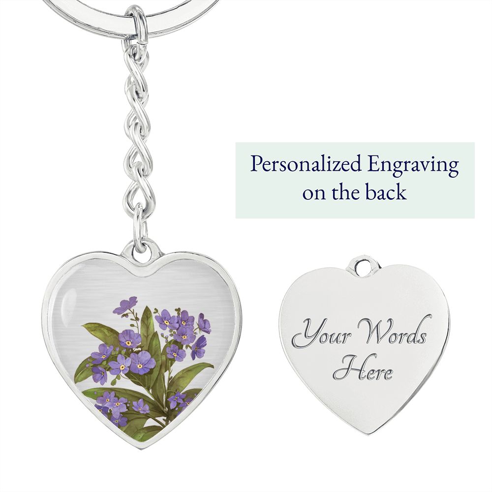 February Birth Flower Keychain, Violet Keychain, Birth Month Flower Keychain, Birthday Gift For Her, Gift for Daughter, Sister, New Mom Gift - Silver