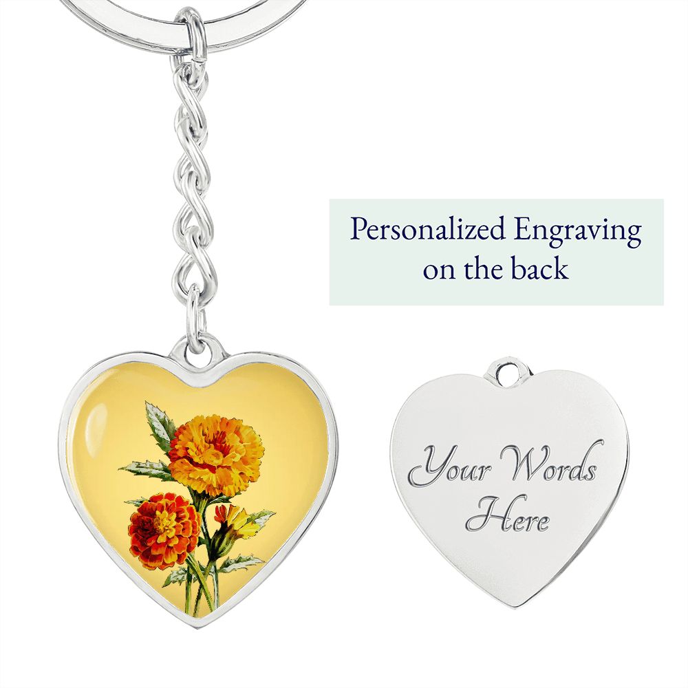 October Birth Flower, Marigold Keychain, Birth Flower Keychain, , Birthday Gift For Her, Gift for Daughter, Sister, New Mom Gift - Gold