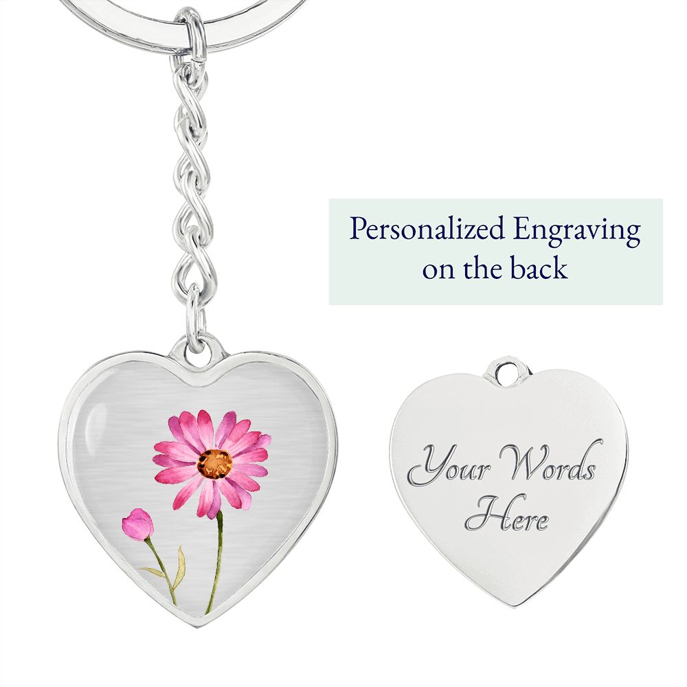 April Birth Flower Keychain, Daisy Keychain, Birth Month Flower Keychain, Birthday Gift For Her, Gift for Daughter, Sister, New Mom Gift - Silver