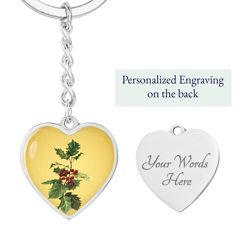 December Birth Flower, Holly Berry Flower Keychain, Birth Flower Keychain, December Birthday Gift For Her, Best Friend, Birth Month Flower - Gold