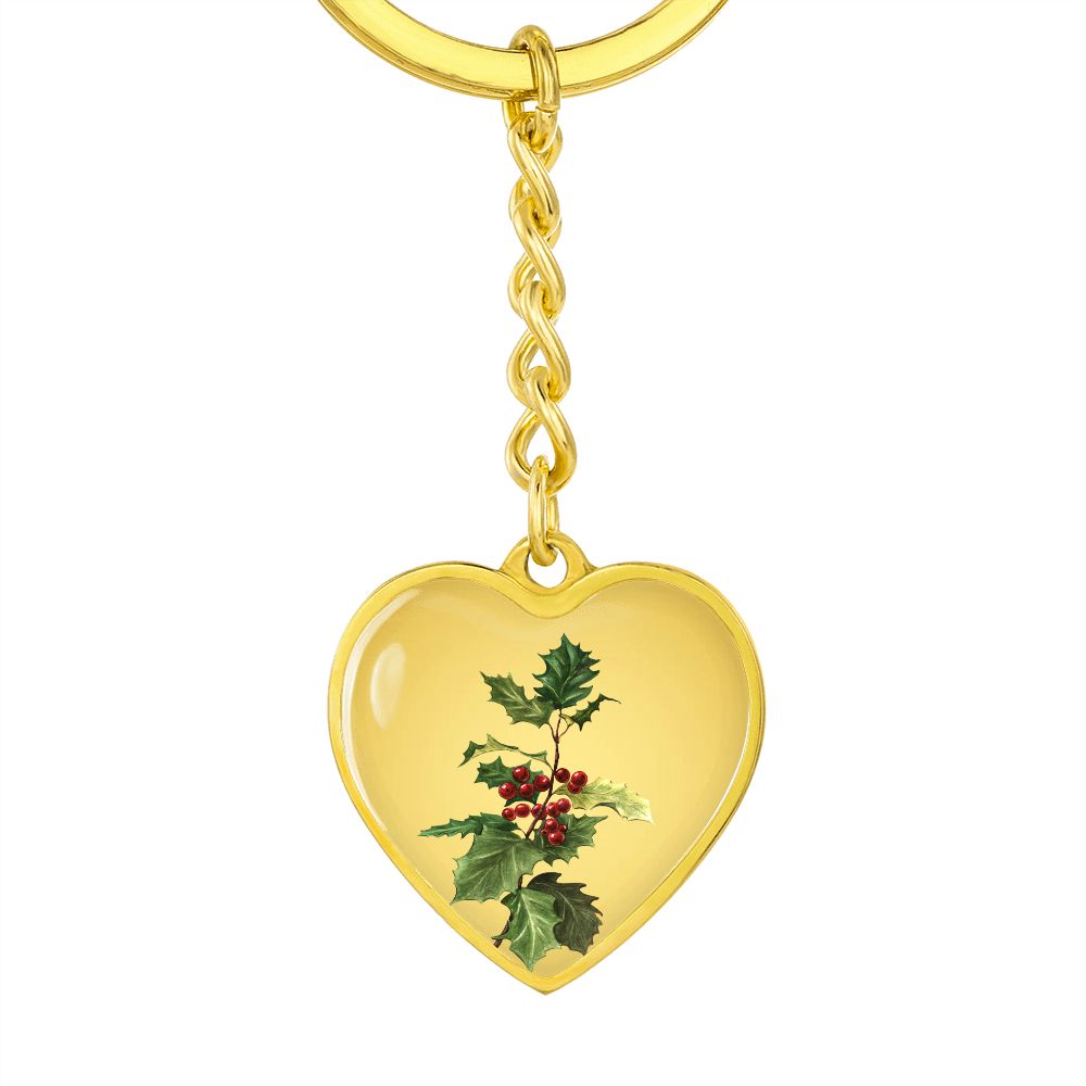 December Birth Flower, Holly Berry Flower Keychain, Birth Flower Keychain, December Birthday Gift For Her, Best Friend, Birth Month Flower - Gold