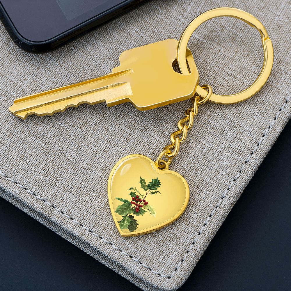December Birth Flower, Holly Berry Flower Keychain, Birth Flower Keychain, December Birthday Gift For Her, Best Friend, Birth Month Flower - Gold