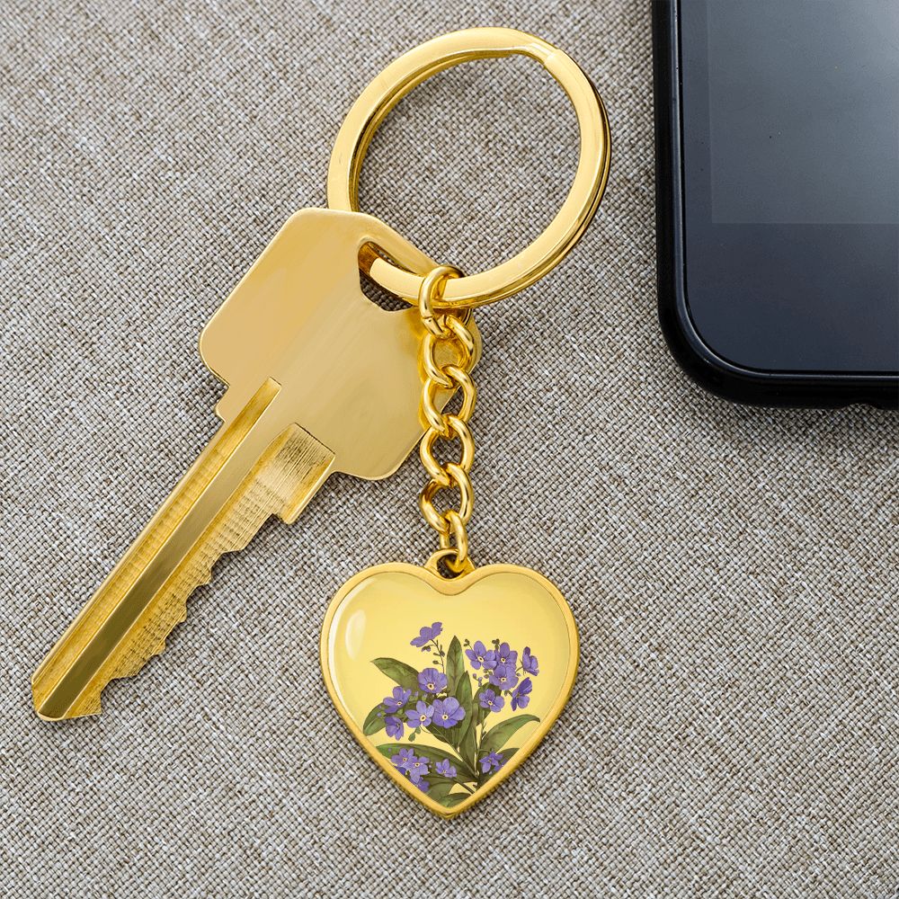 February Birth Flower Keychain, Violet Keychain, Birth Month Flower Keychain, Birthday Gift For Her, Gift for Daughter, Sister, New Mom Gift - Gold