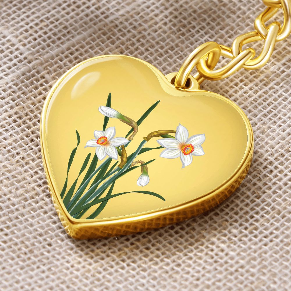 December Birth Flower, Narcissus Keychain, Birth Flower Keychain, December Birthday Gift For Her, Best Friend, Birth Month Flower Keychain - Gold