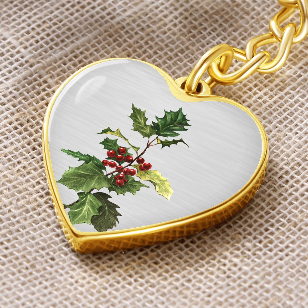December Birth Flower, Holly Berry Flower Keychain, Birth Flower Keychain, December Birthday Gift For Her, Best Friend, Birth Month Flower - Silver
