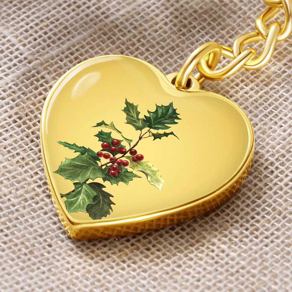 December Birth Flower, Holly Berry Flower Keychain, Birth Flower Keychain, December Birthday Gift For Her, Best Friend, Birth Month Flower - Gold