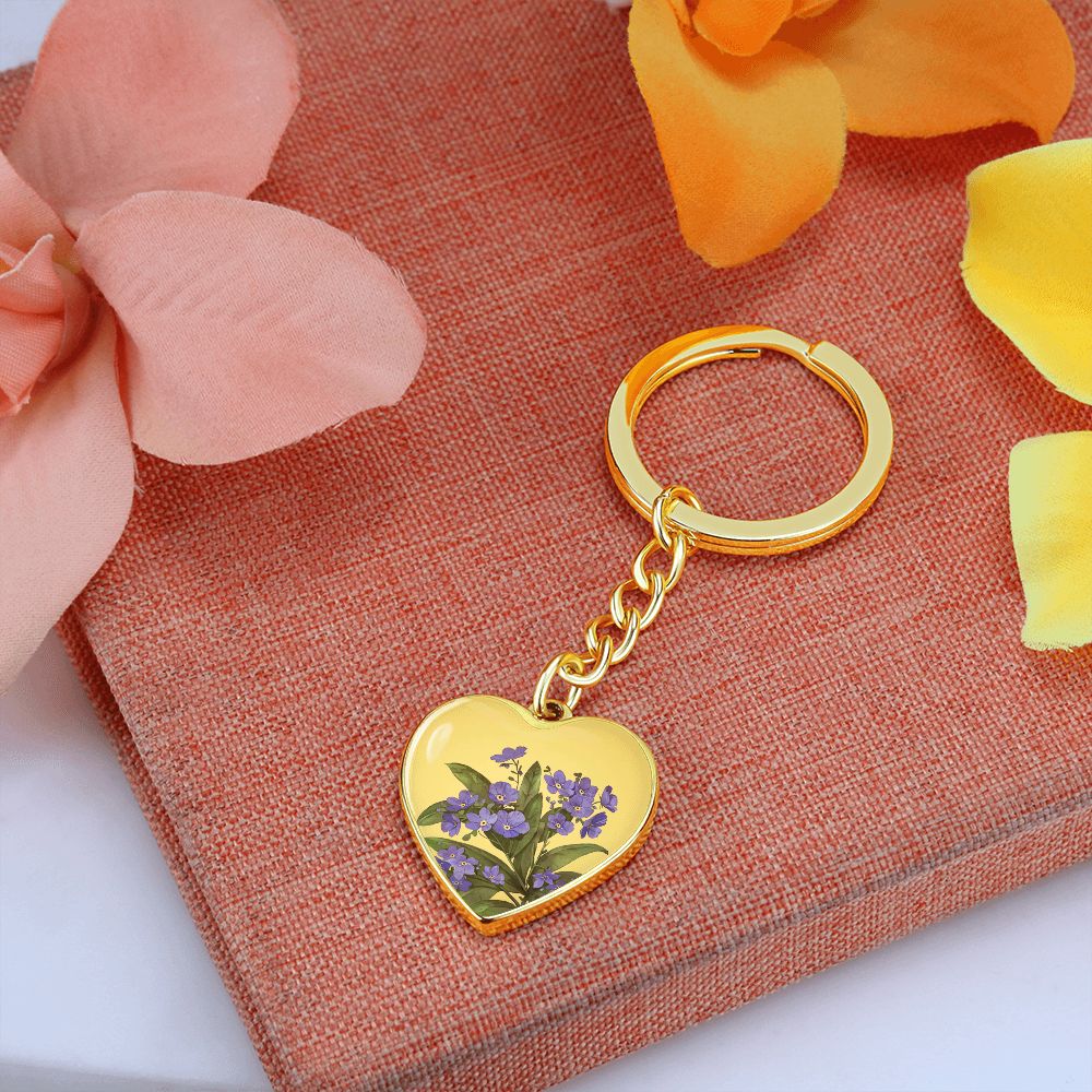 February Birth Flower Keychain, Violet Keychain, Birth Month Flower Keychain, Birthday Gift For Her, Gift for Daughter, Sister, New Mom Gift - Gold