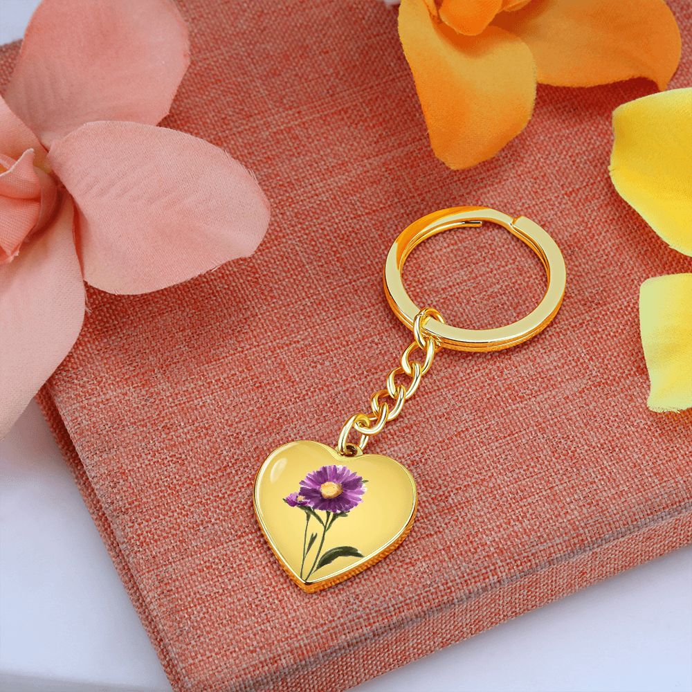 September Birth Flower, Aster Keychain, Birth Flower Keychain, Birthday Gift For Her, Gift for Daughter, Sister, New Mom Gift - Gold