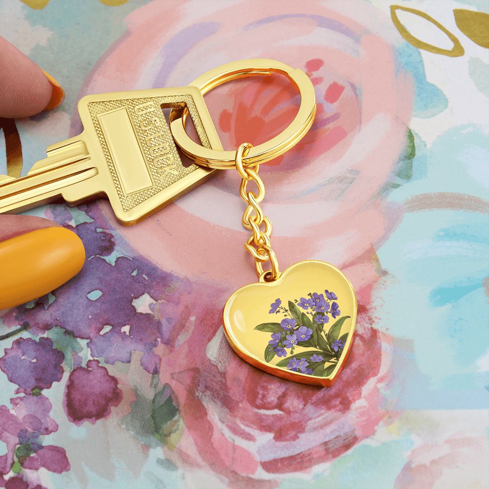 February Birth Flower Keychain, Violet Keychain, Birth Month Flower Keychain, Birthday Gift For Her, Gift for Daughter, Sister, New Mom Gift - Gold